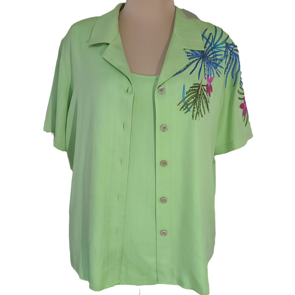 Nancy Bolan City Girl Embellished Silk Twin Set size XL